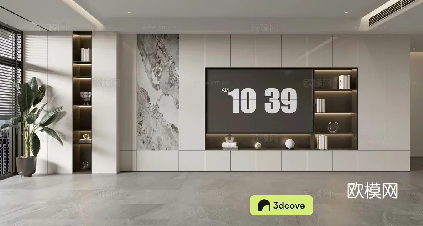 Modern minimalist TV background wall full-wall TV cabinet d model