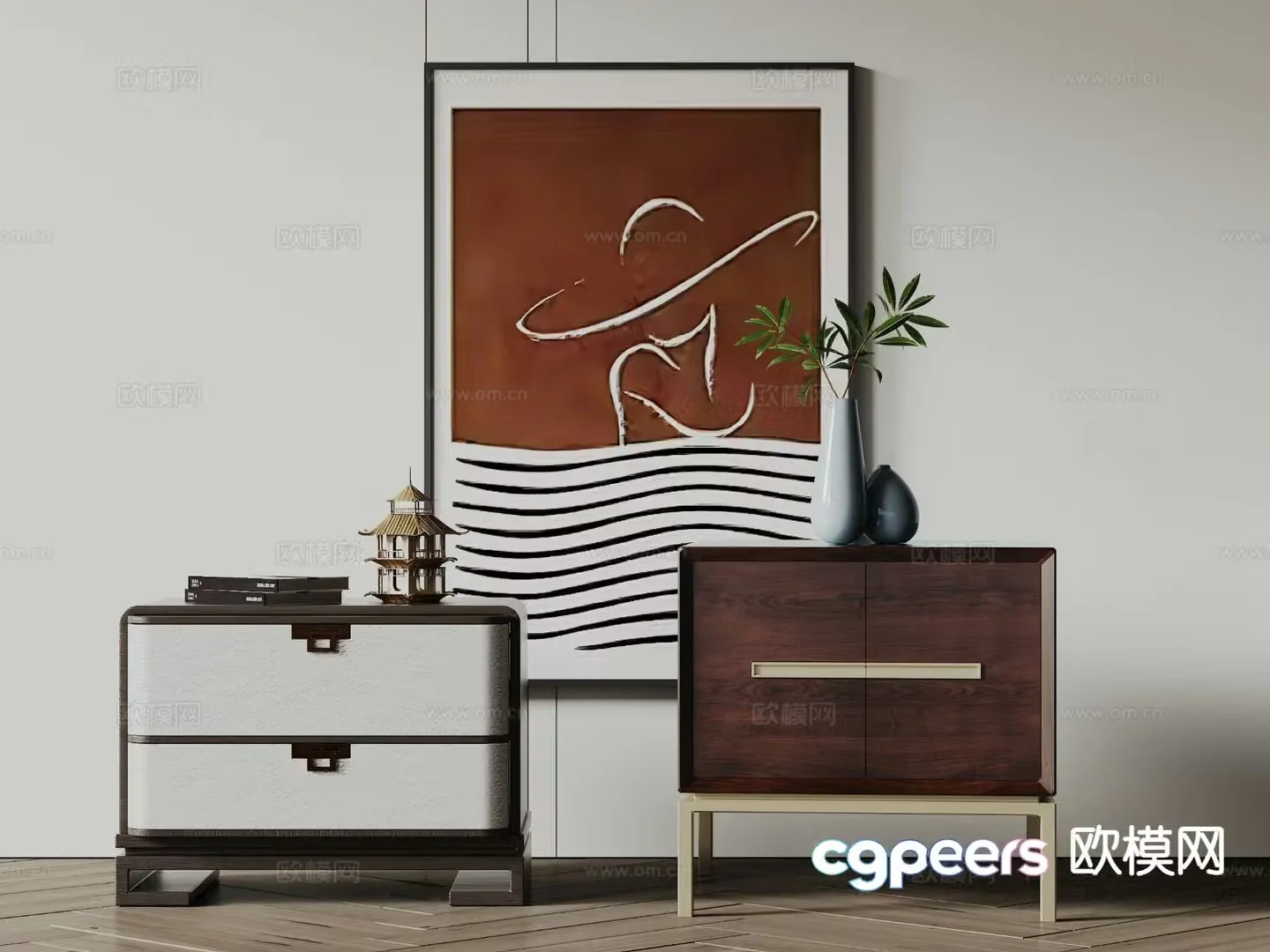 New Chinese style bedside table 3d model