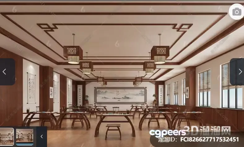 A Large Room With Several Tables And Chairs 3D Model – 3980 – VRAY Render
