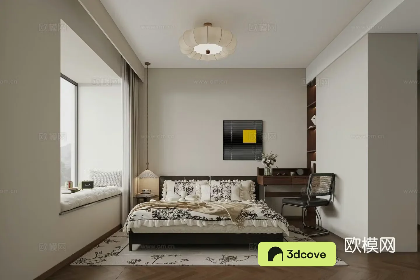 Middle style bedroom American style bedroom retro bedroom bedroom dressing table 3d model