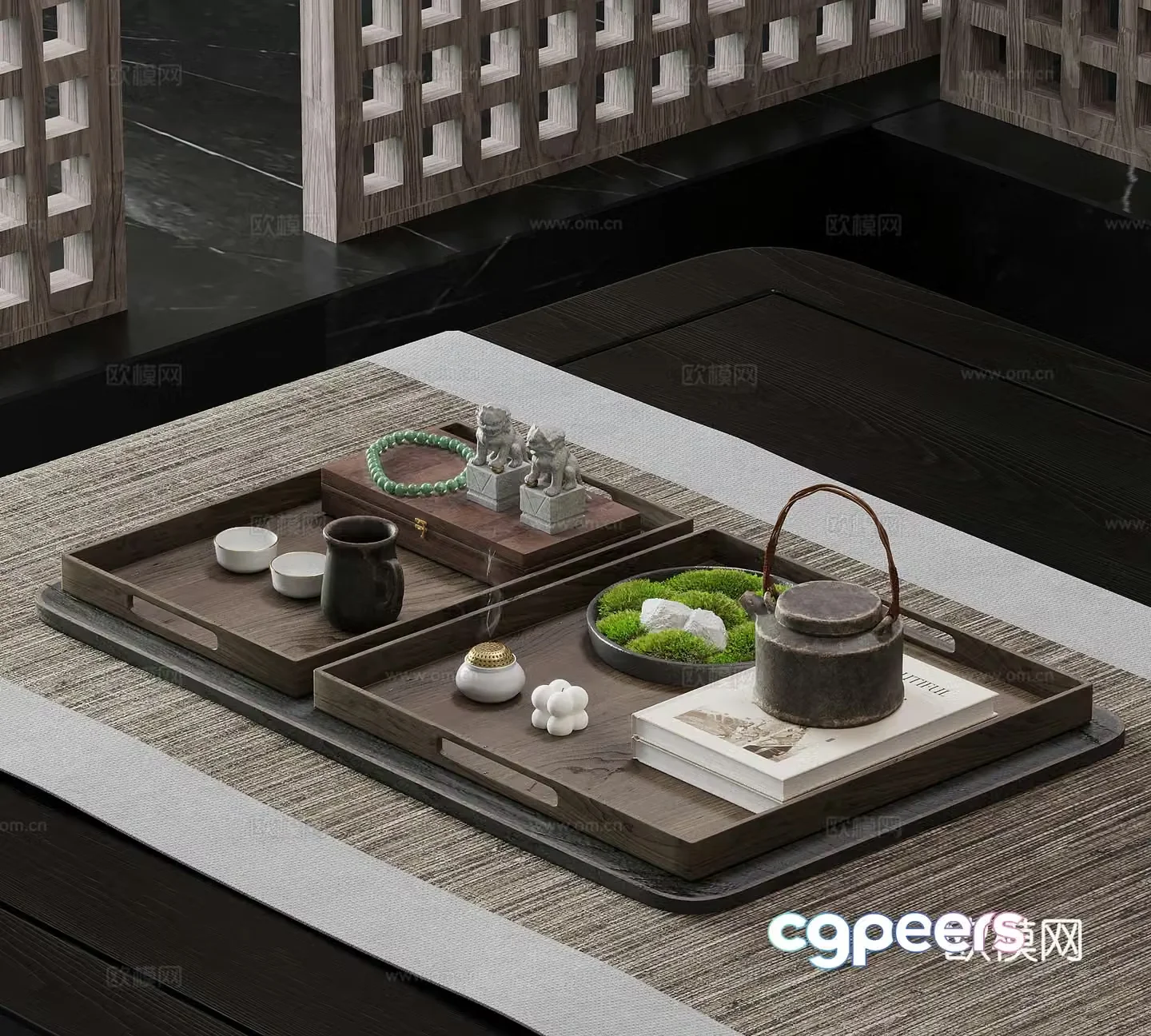 New Chinese style tea set teapot tea cup tray 3d model