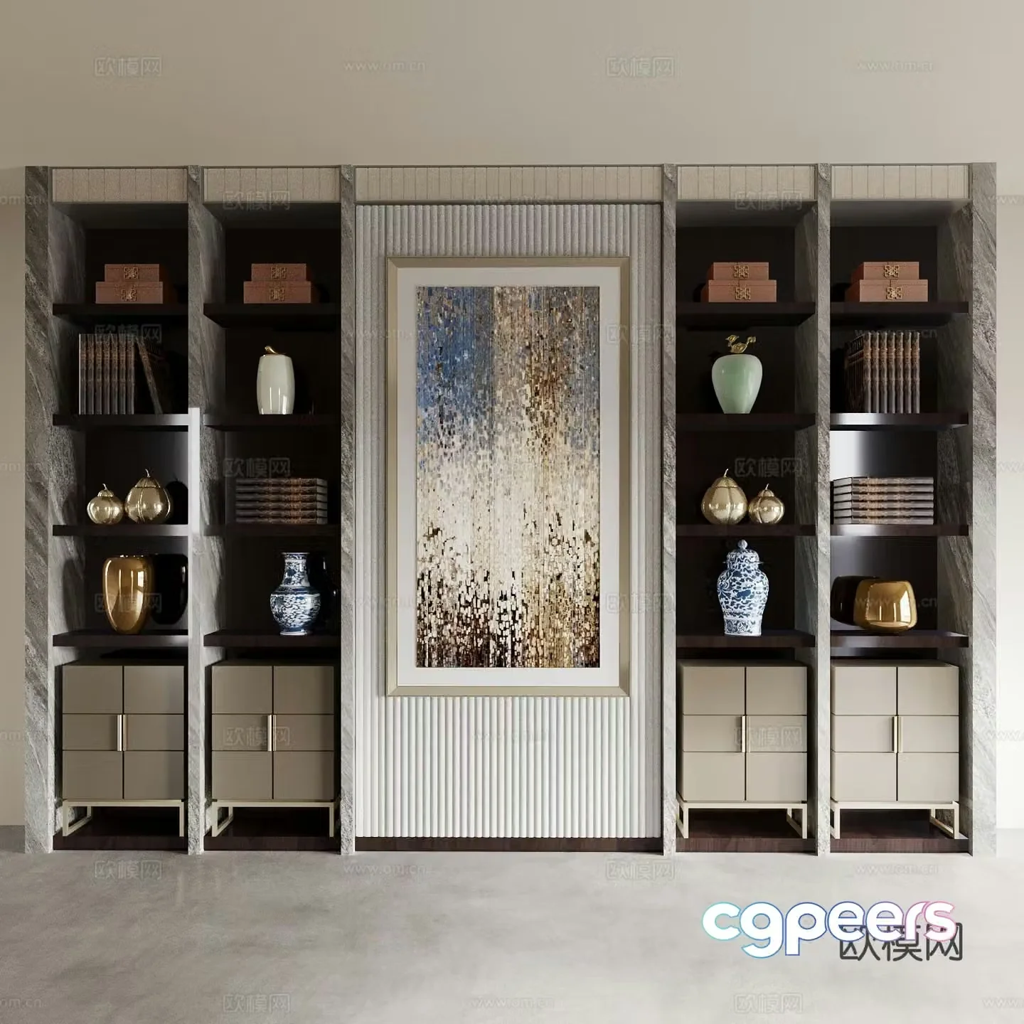 Tea cabinet bookshelf locker decorative cabinet display cabinet study background wall tea room background wall 3d model