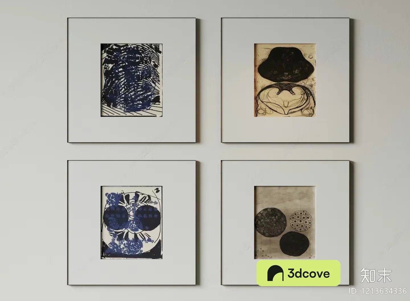 This Image Features A Collection Of Four Square Art Pieces Each With A Unique
