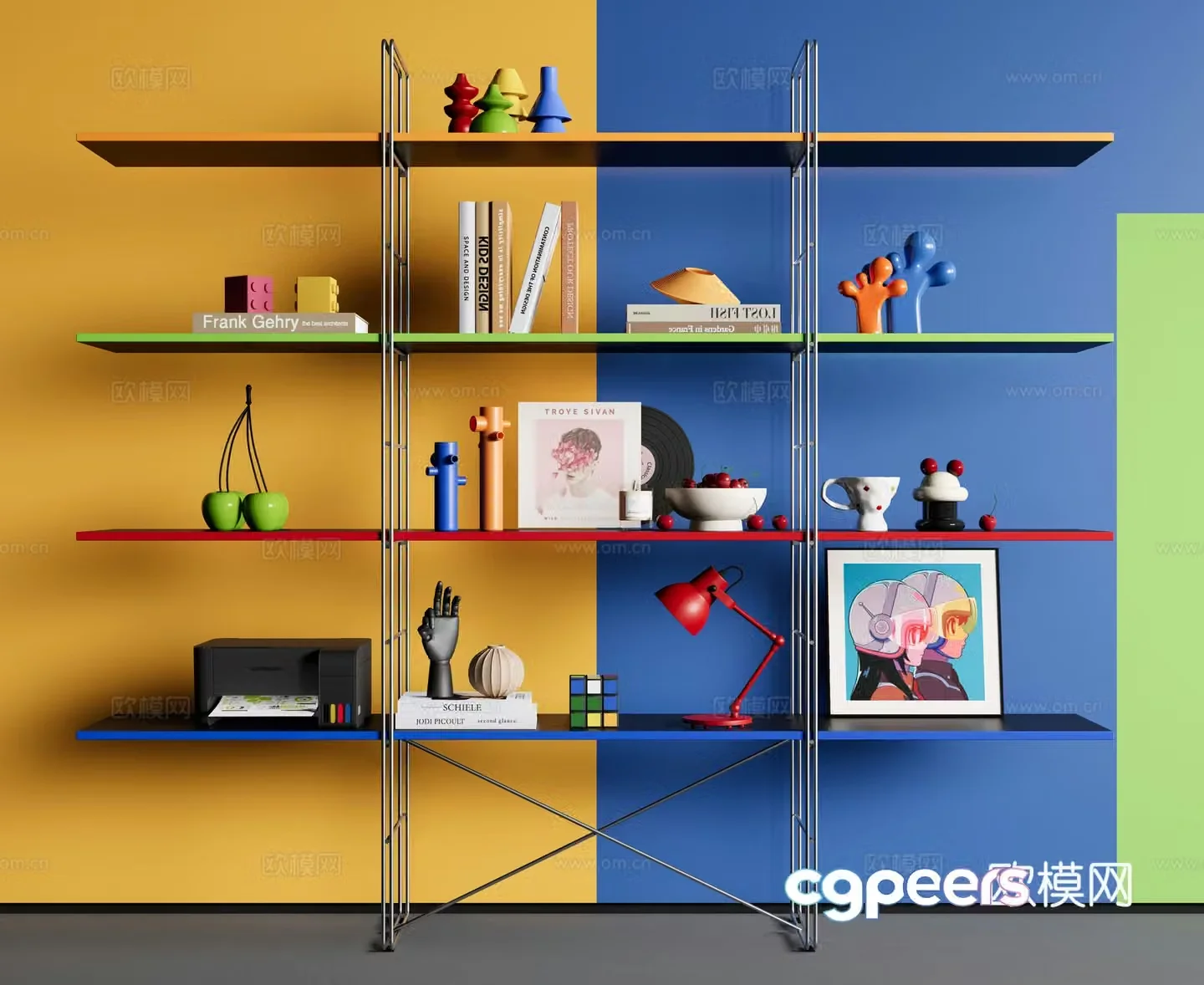 Modern minimalist shelf Dopamine decorative shelf Bookshelf Memphis Bauhaus 3D model
