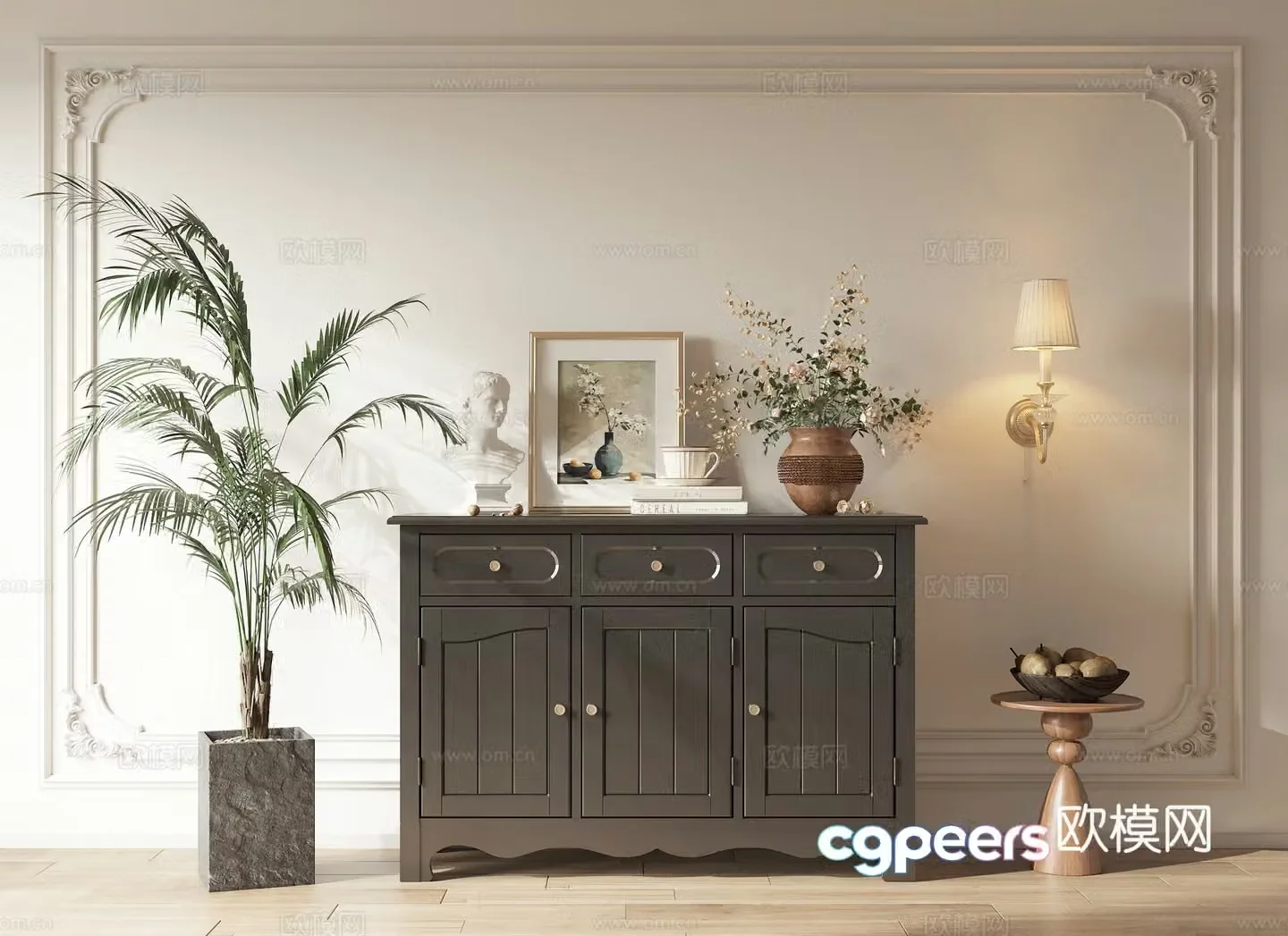 Side cabinet storage cabinet decorative cabinet chest cabinet pot side table top decoration wall light wine cabinet low cabinet 3D model