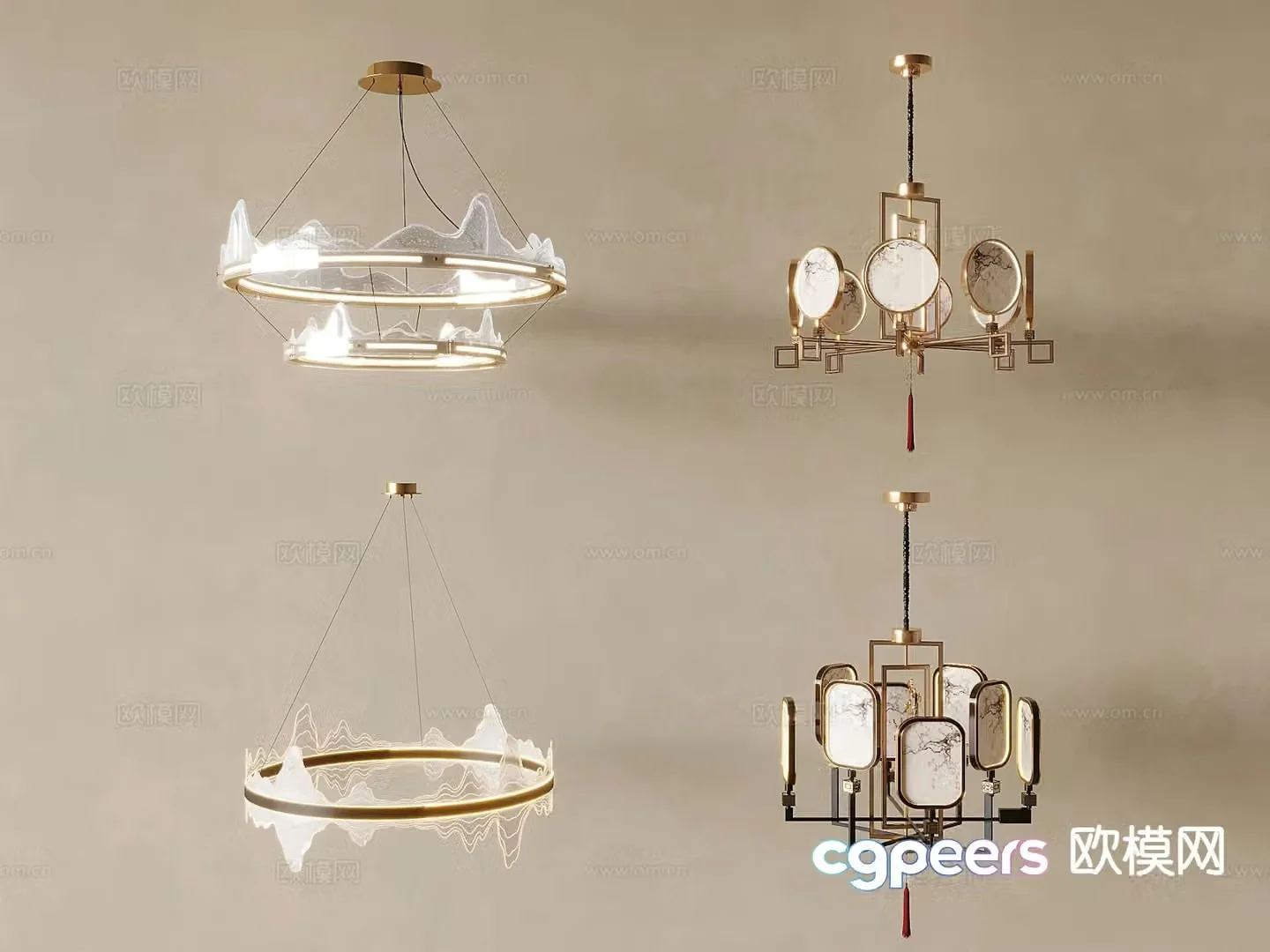 New Chinese style Zen chandelier Mountain chandelier 3d model