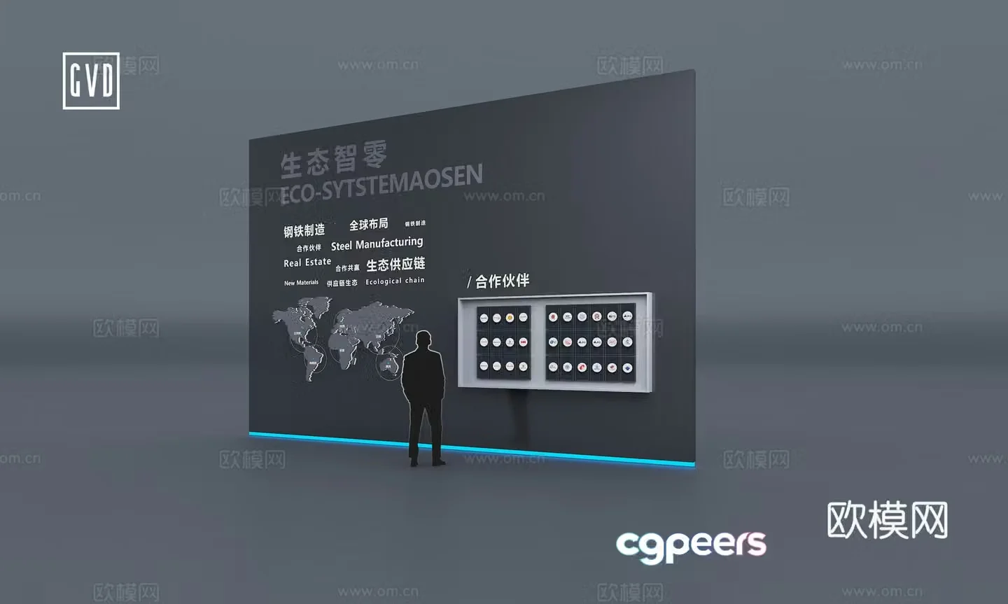 Exhibition display Modern exhibition wall Cultural wall Science and technology exhibition area Installation wall Interactive device Screen 3D model