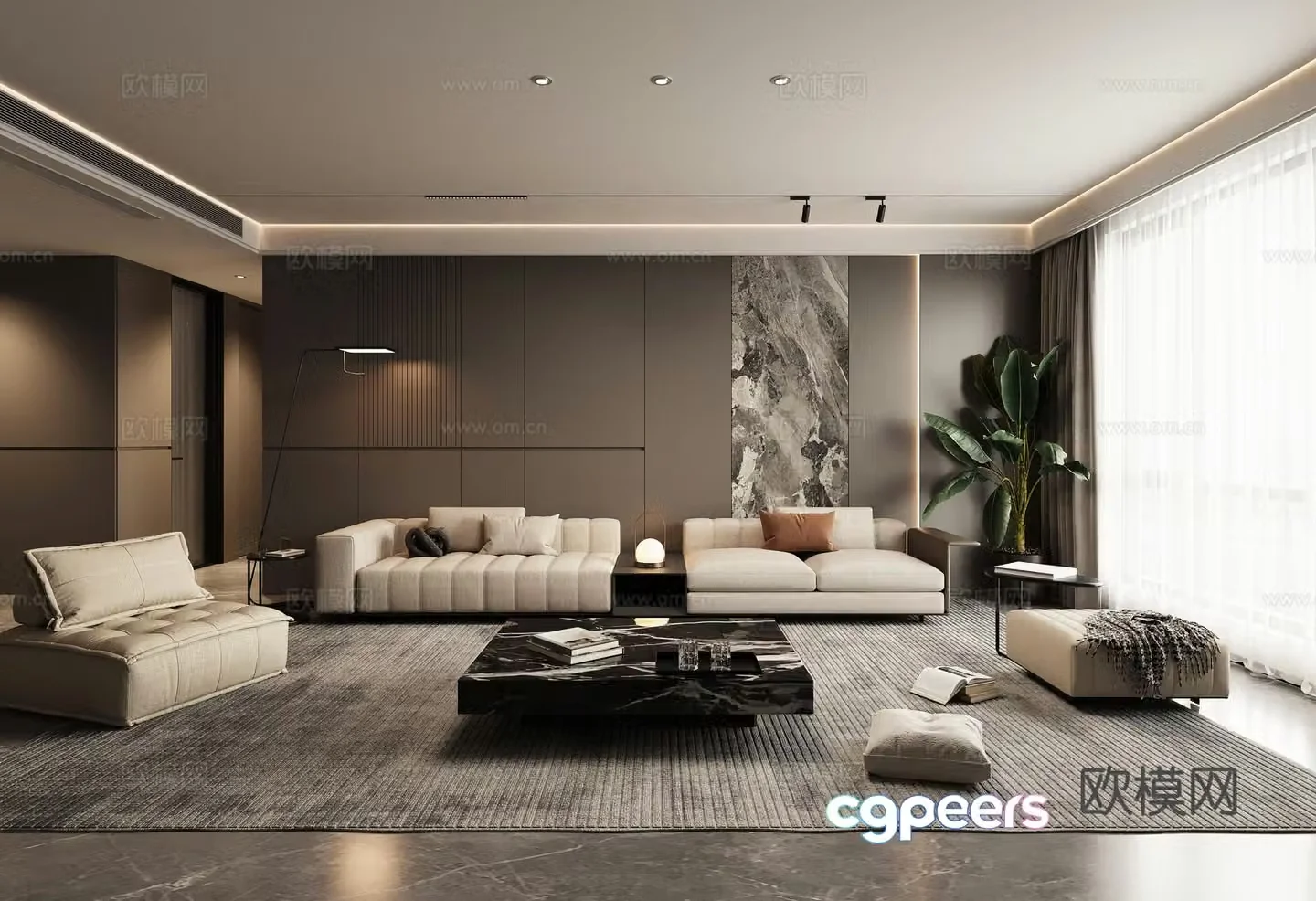 Modern high-end gray living room combination sofa 3d model