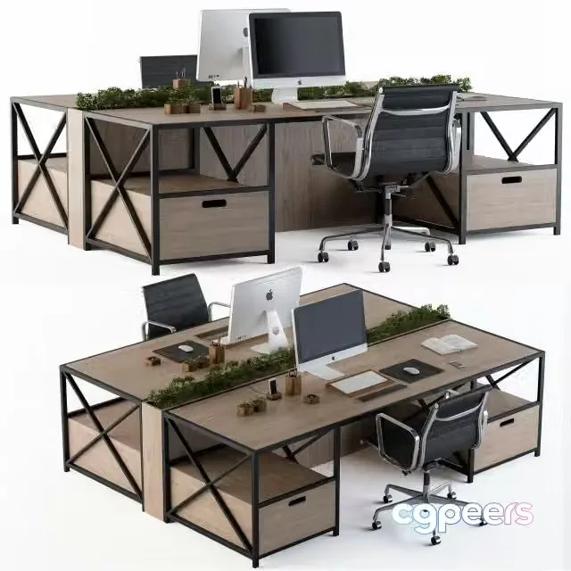 3ds Max Free – Office Furniture Wood and black set