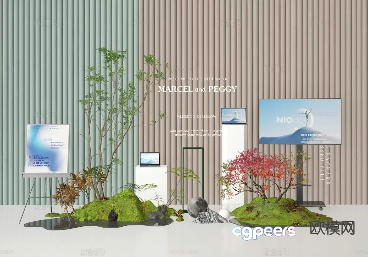 Modern green plant pile sketch 3d model