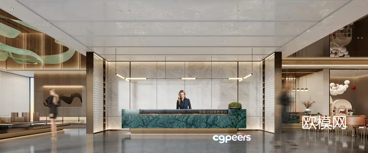 Modern sales office front desk sand table negotiation water bar stairs bathroom 3d model