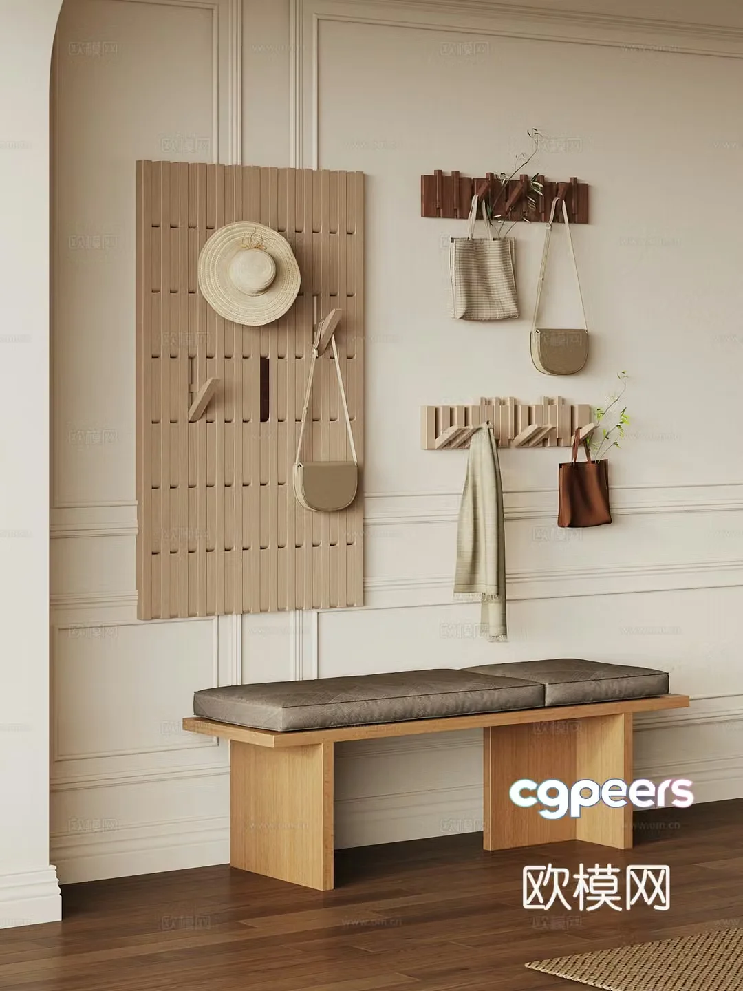 Middle-aged style clothes hanger shoe changing stool 3D model