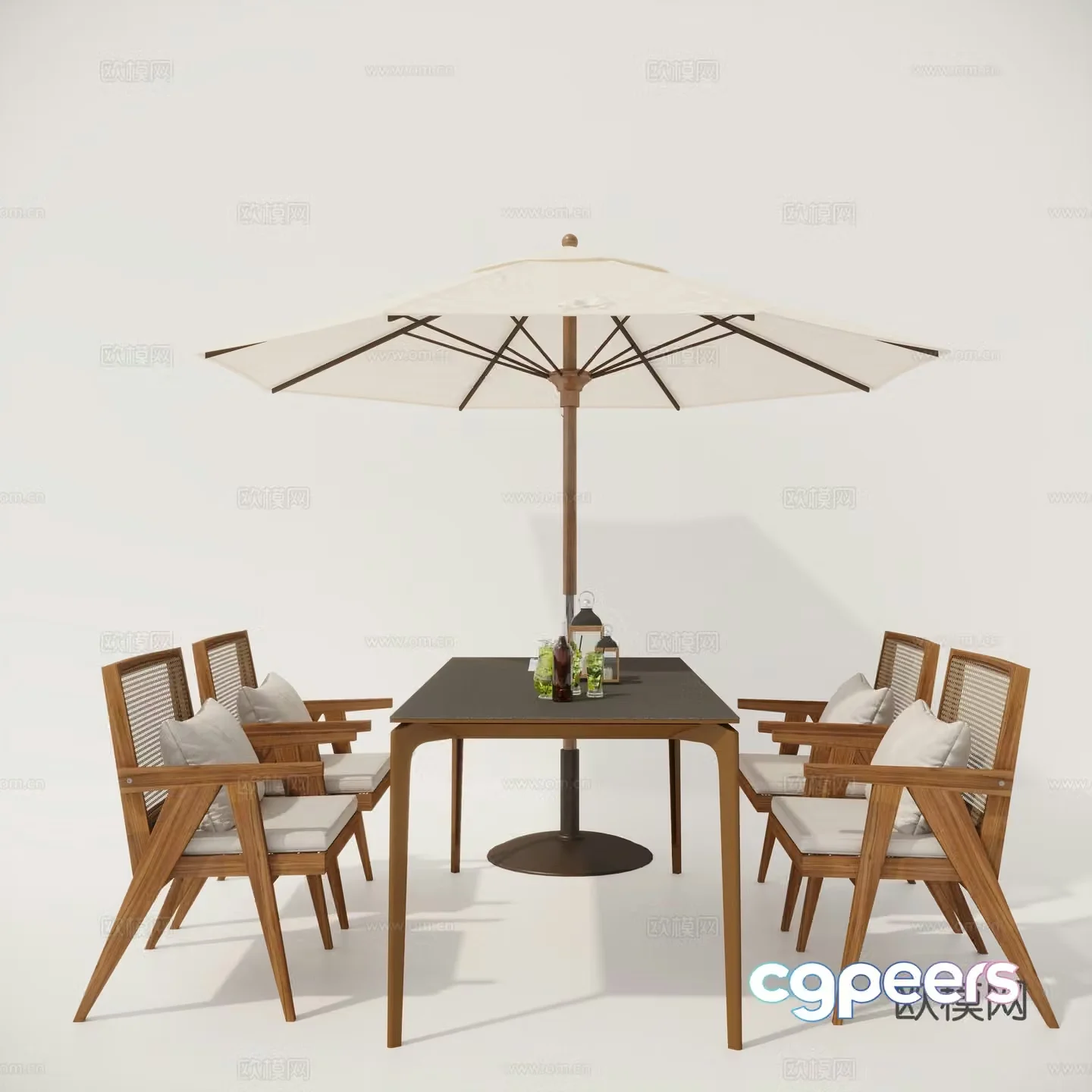 Modern outdoor tables and chairs parasol 3d model