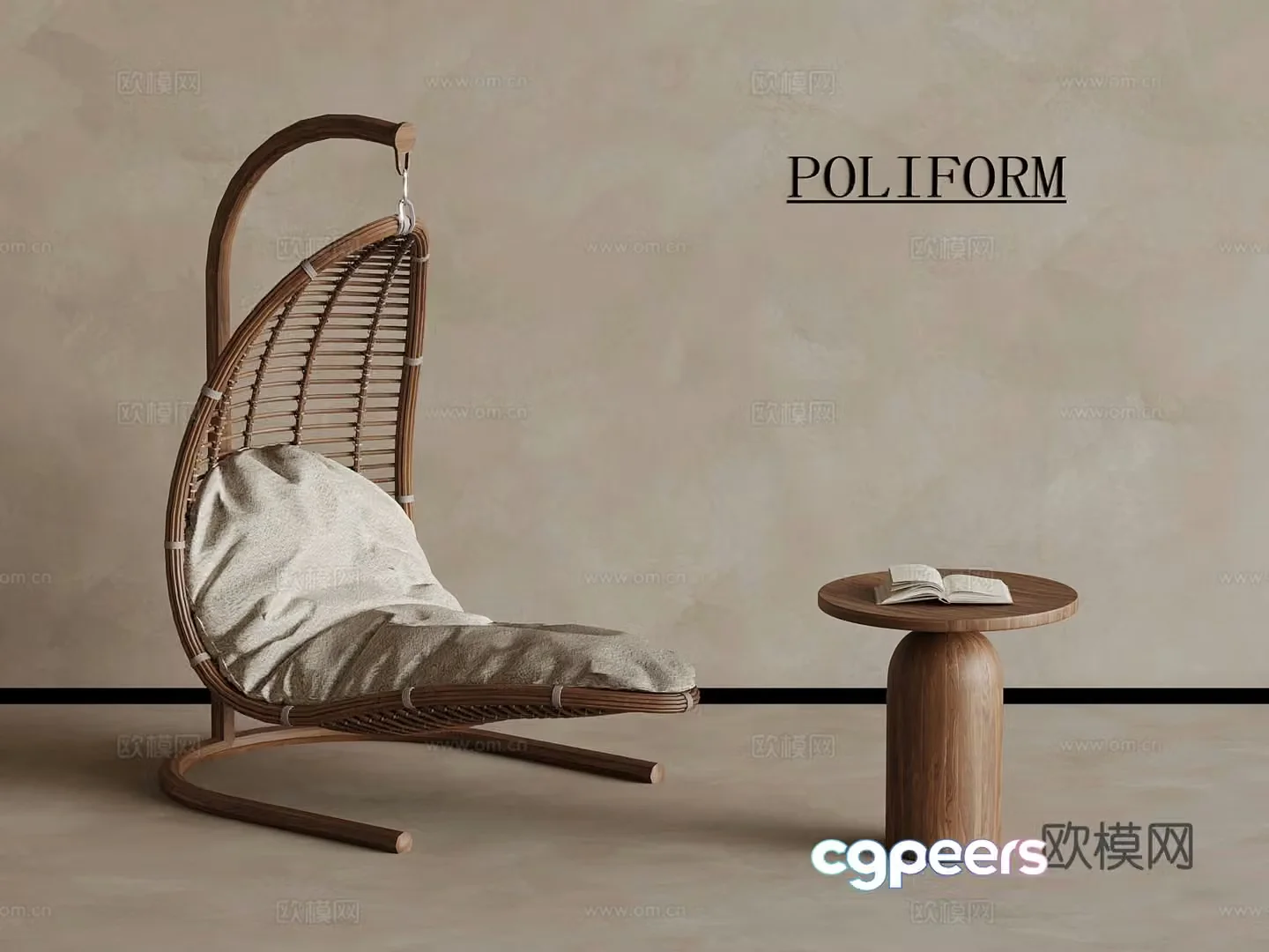 Middle-aged swing chair recliner side 3D model