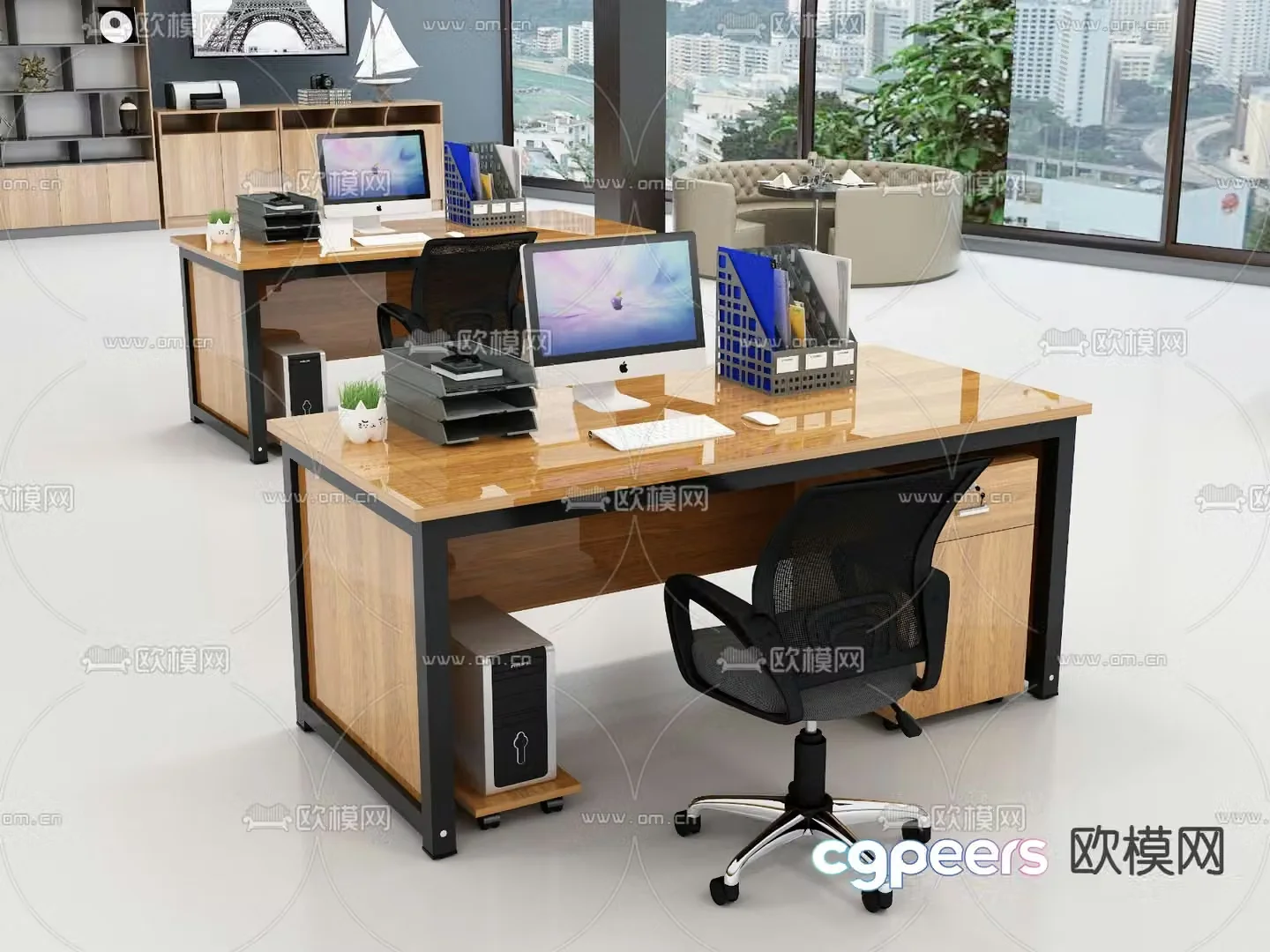 Desk table office desk chair 3d model