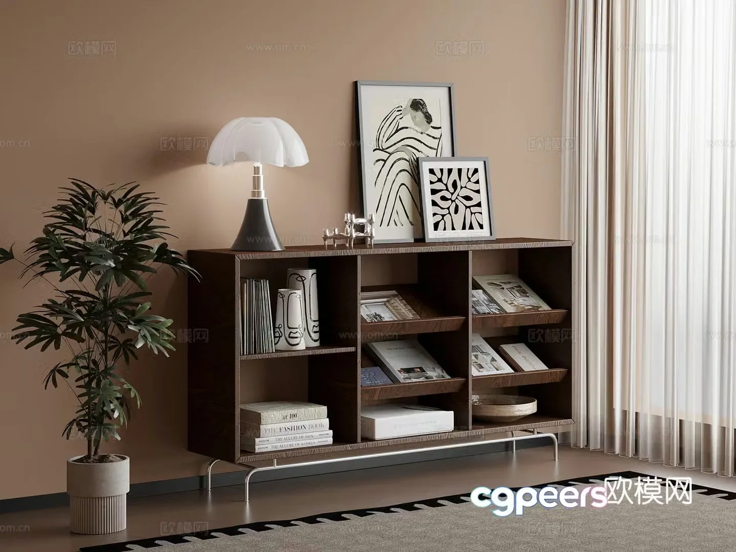 Bookcase Middle style bookcase Low cabinet Floor cabinet Book ornaments 3D model
