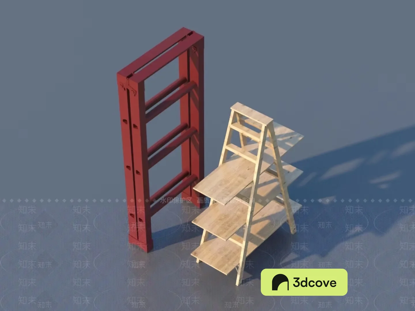 The Main Subject Is A Wooden Shelf With Multiple Levels