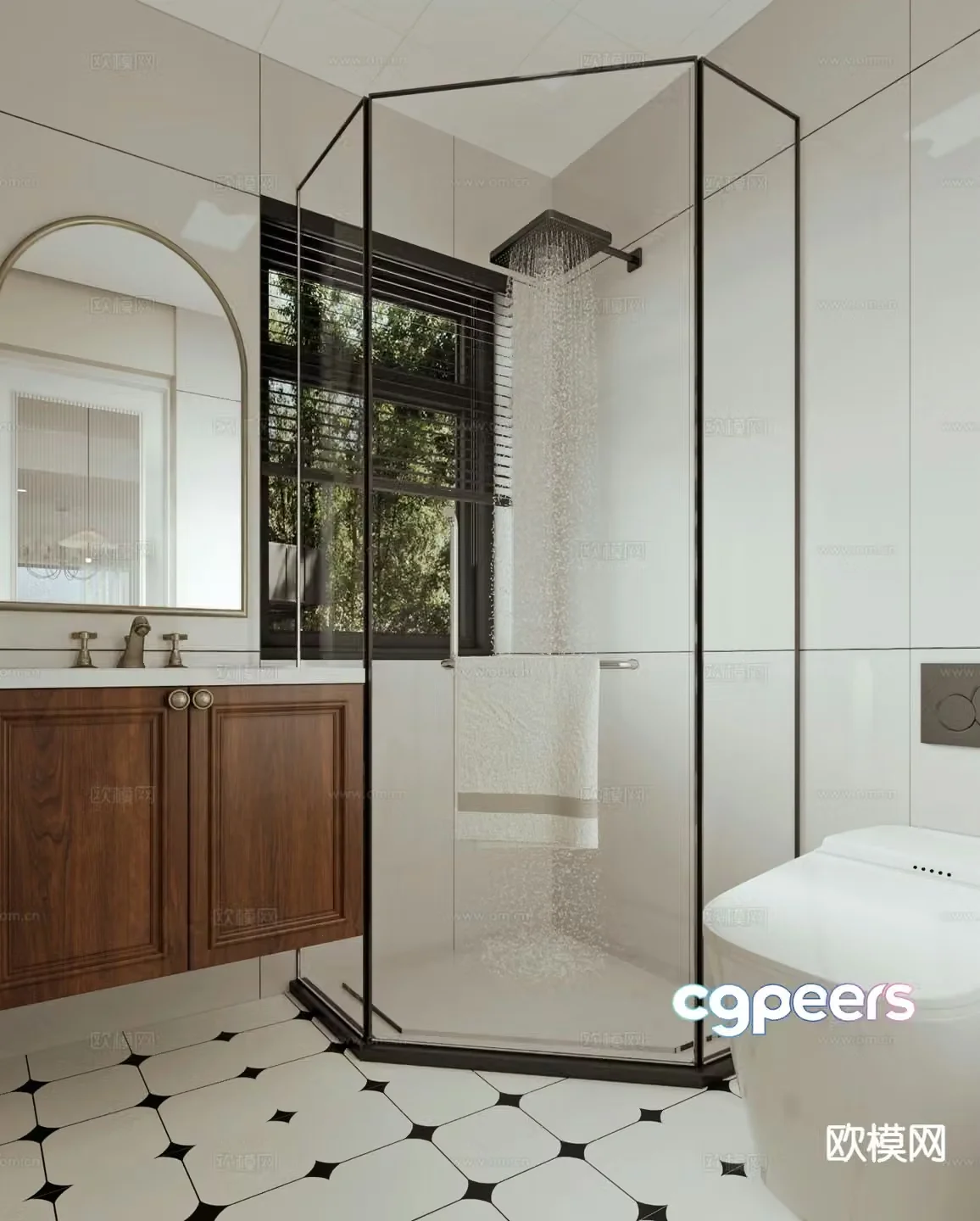 French toilet bathroom shower room 3d model