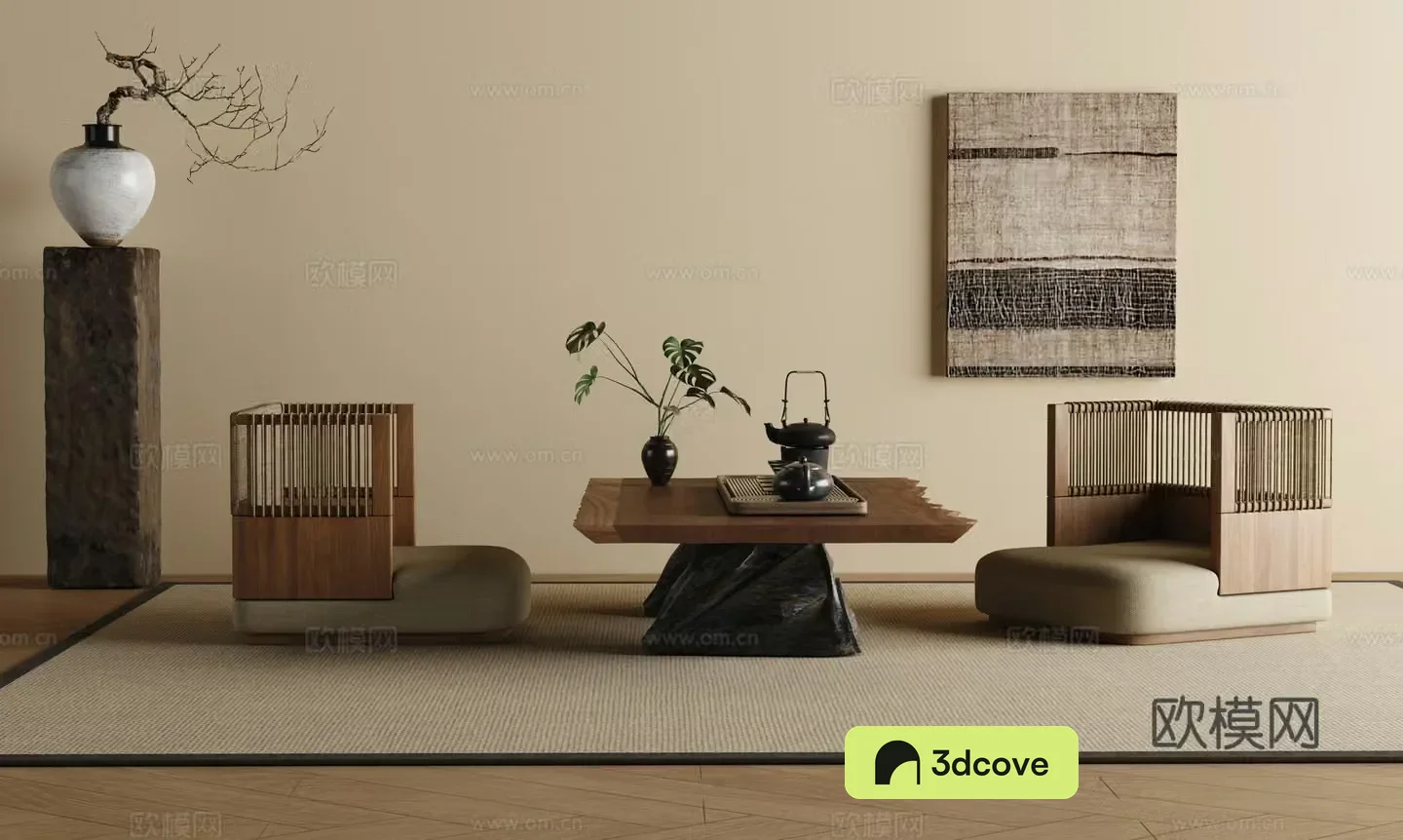 Wasabi Tatami tea table and chair Zen tea table and chair Wasabi tea room Zen tea room 3d model