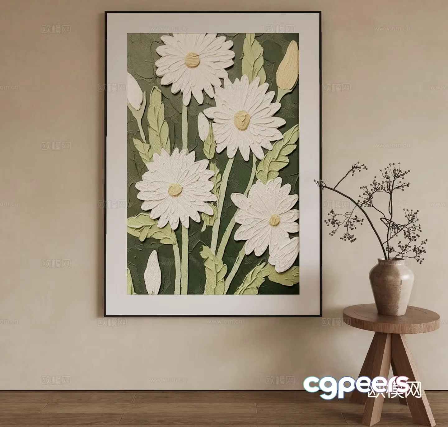 Modern flower painting decorative painting 3d model