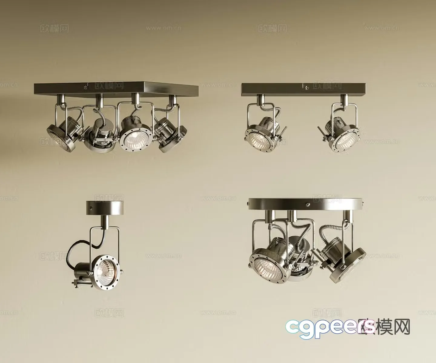 Retro industrial spotlights Bauhaus retro spotlights entrance hallway spotlights ceiling-mounted spotlights 3D model