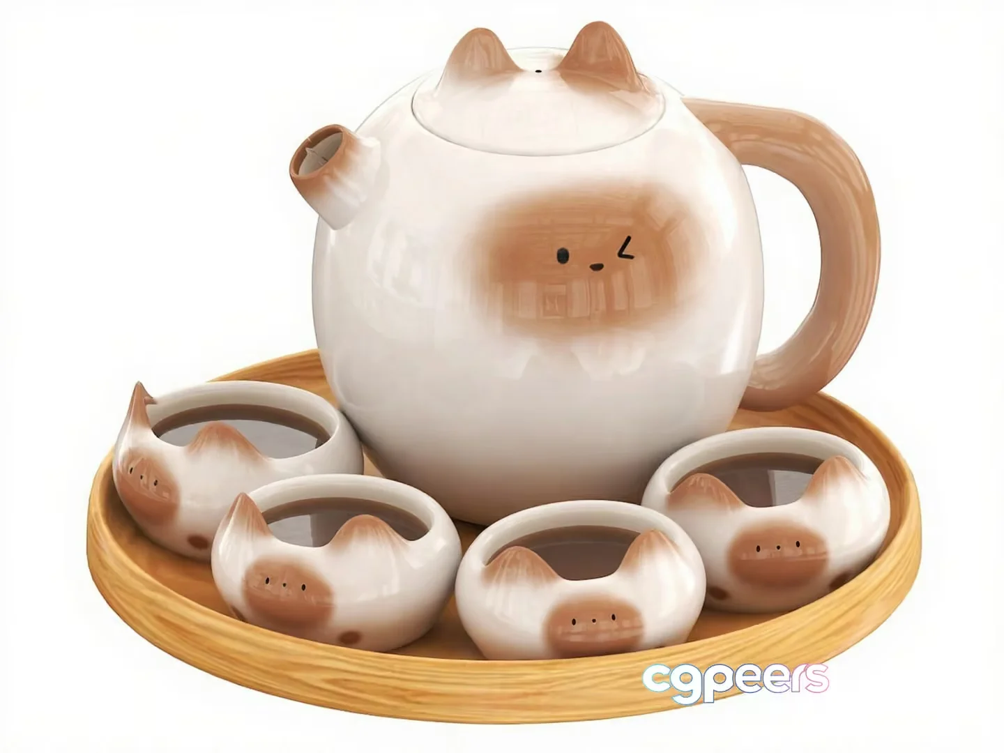 A Cat-Shaped Tea Set 3D Model – 13996 – VRAY Render