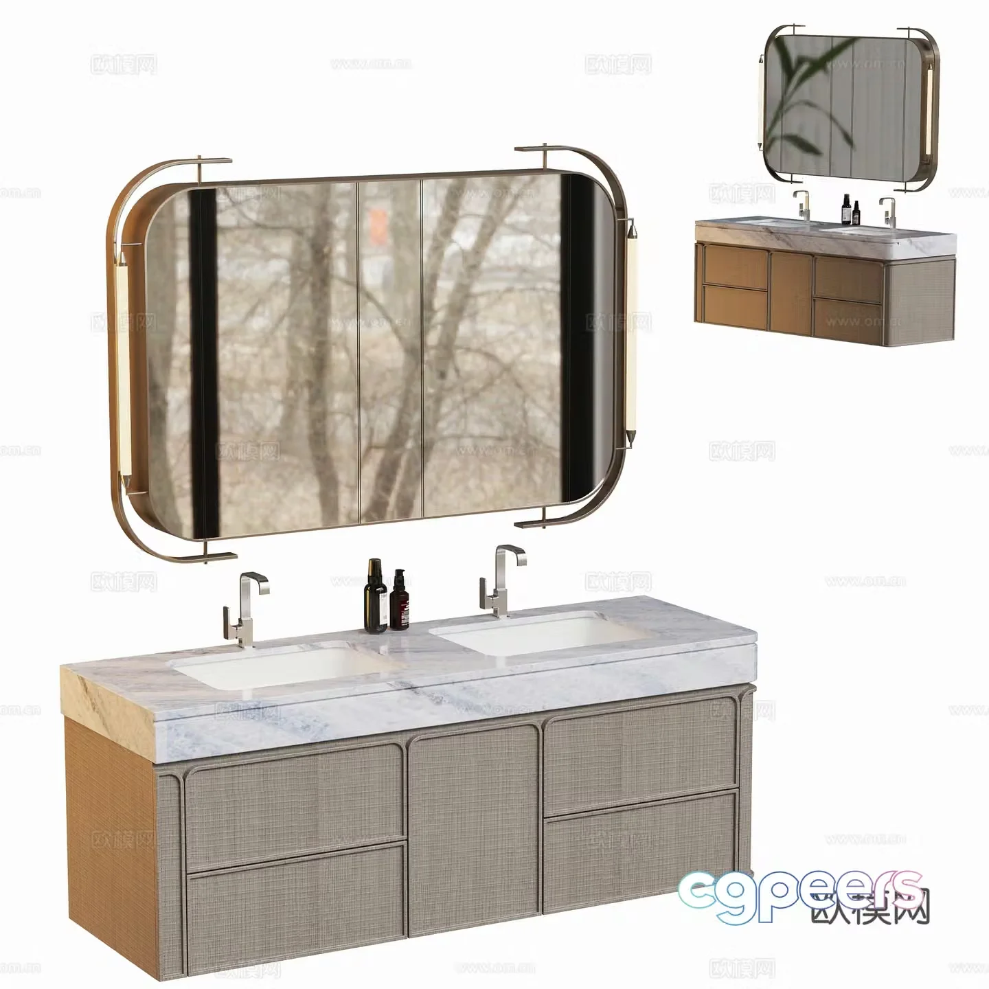 Modern light luxury bathroom cabinet mirror 3d model