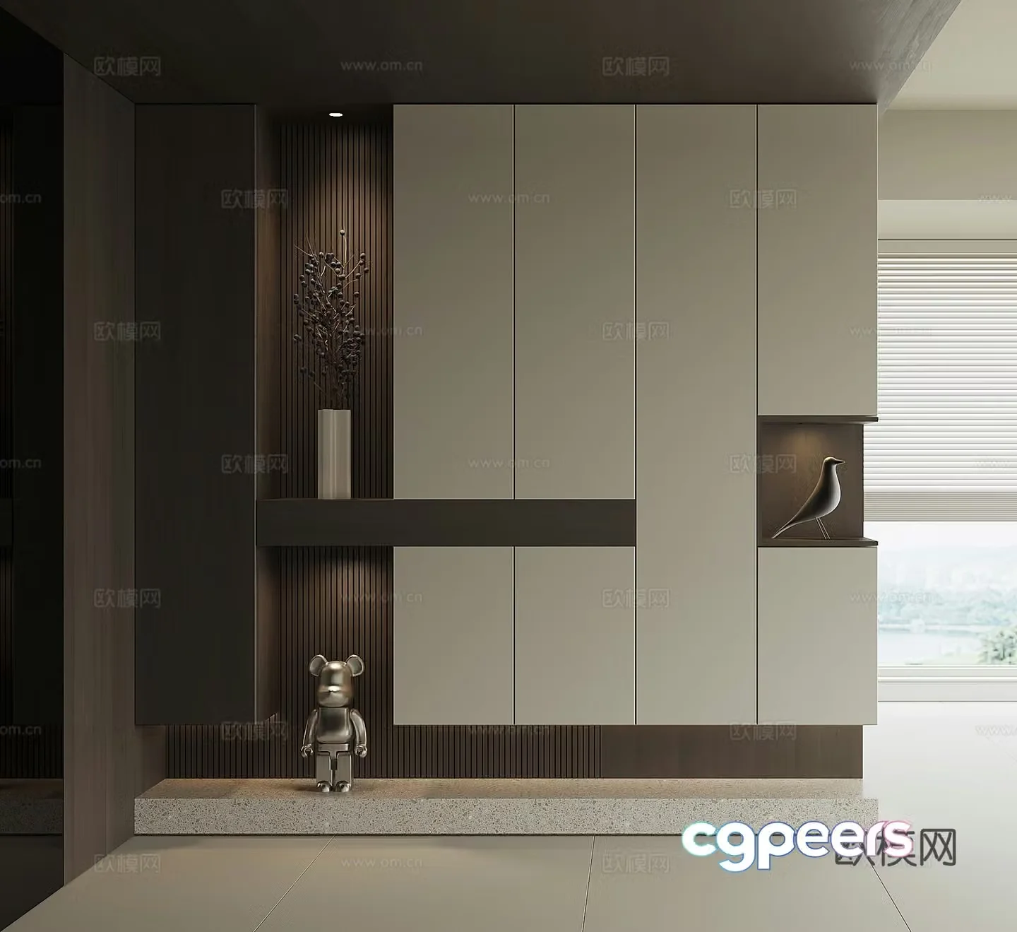 Modern home entrance shoe cabinet 3D model