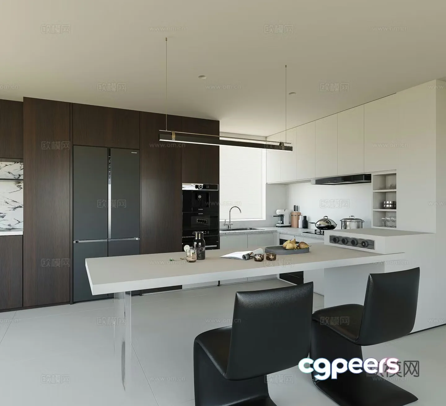 Modern kitchen Italian kitchen minimalist kitchen refrigerator bar chair kitchen 3d model