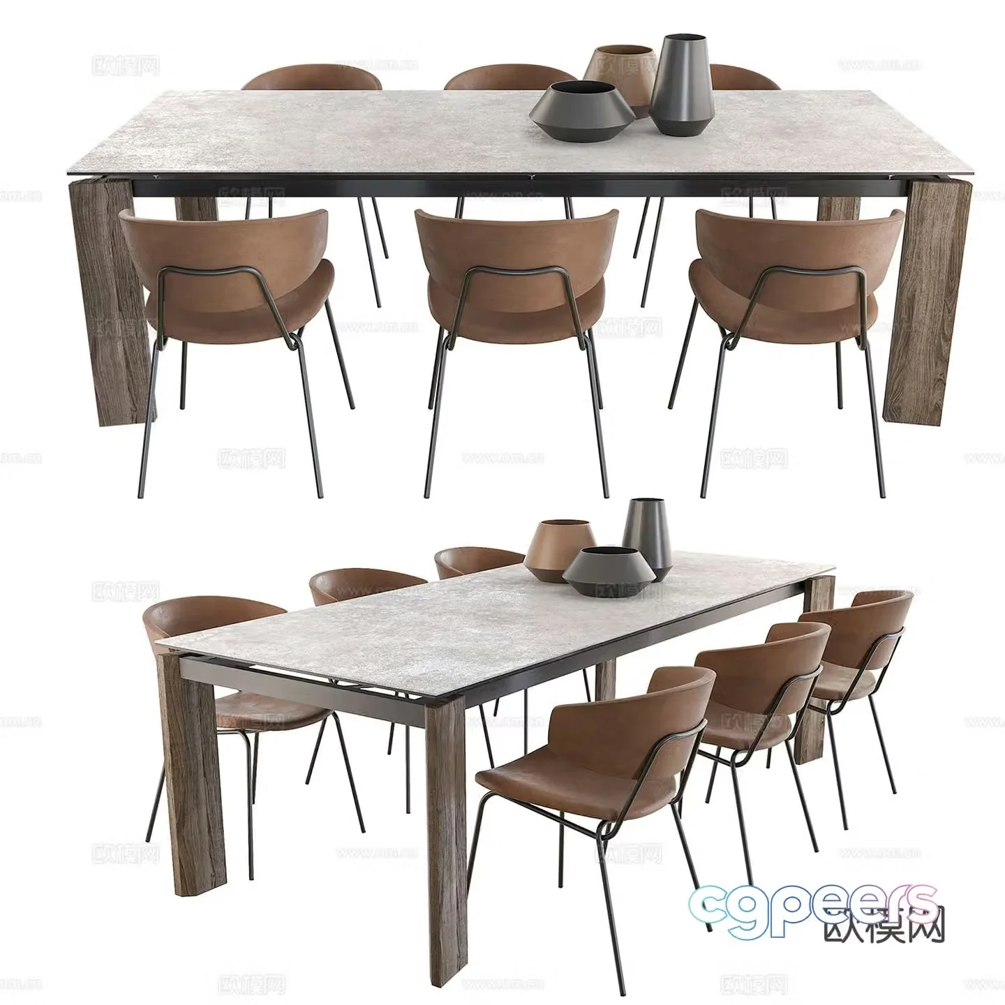 Modern dining table and chairs 3d model