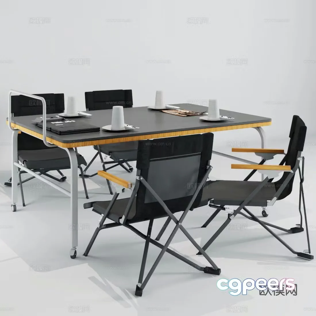 Industrial style dining table and chairs coffee table and chairs folding chair 3d model