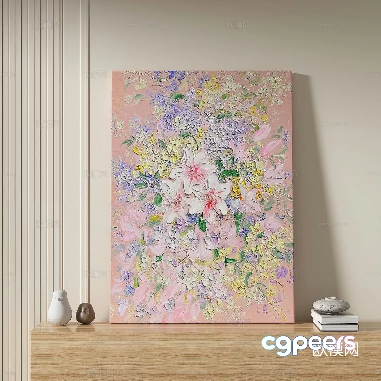 Modern light luxury cream retro simple decorative painting 3d model