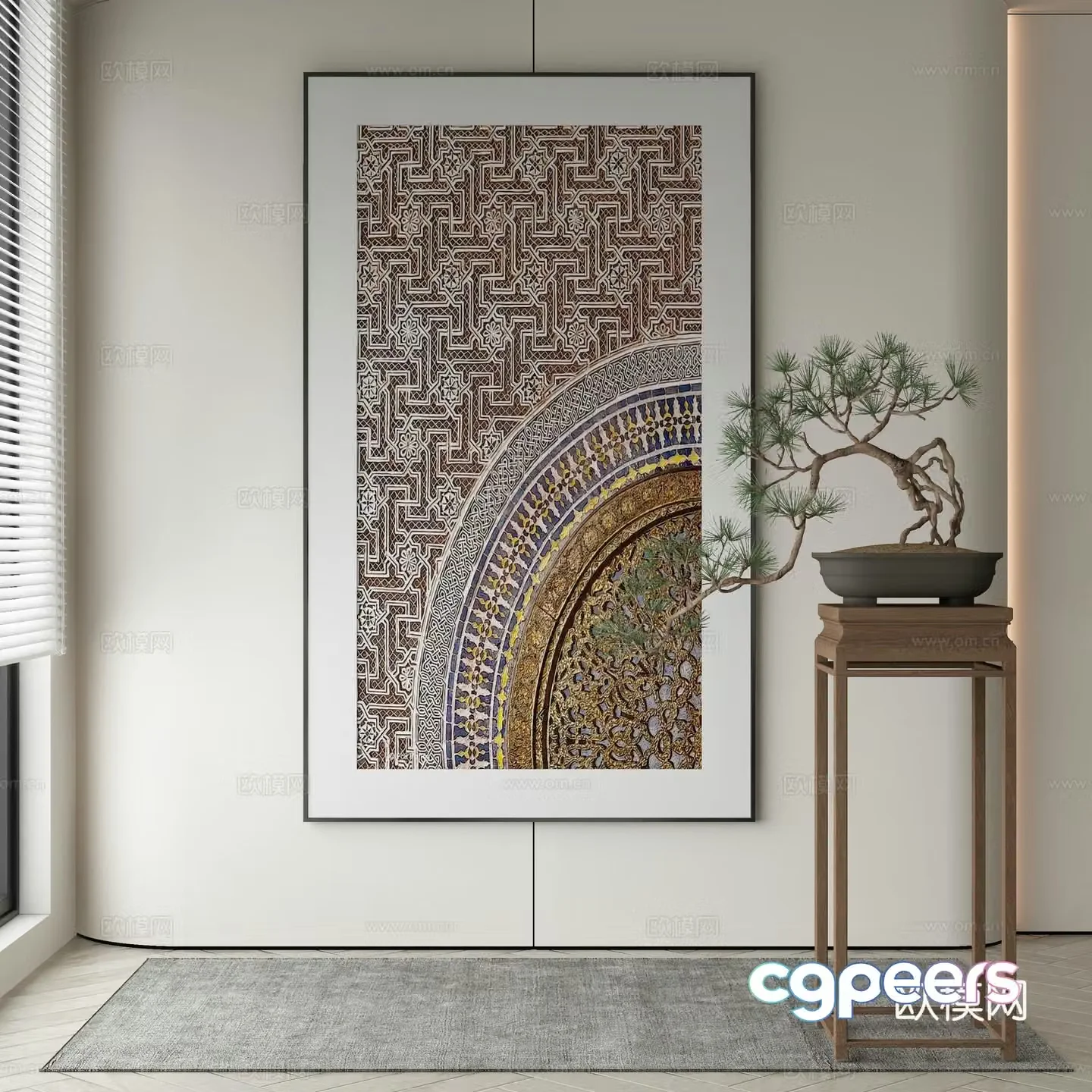 New Chinese style decorative painting retro hanging painting 3D model