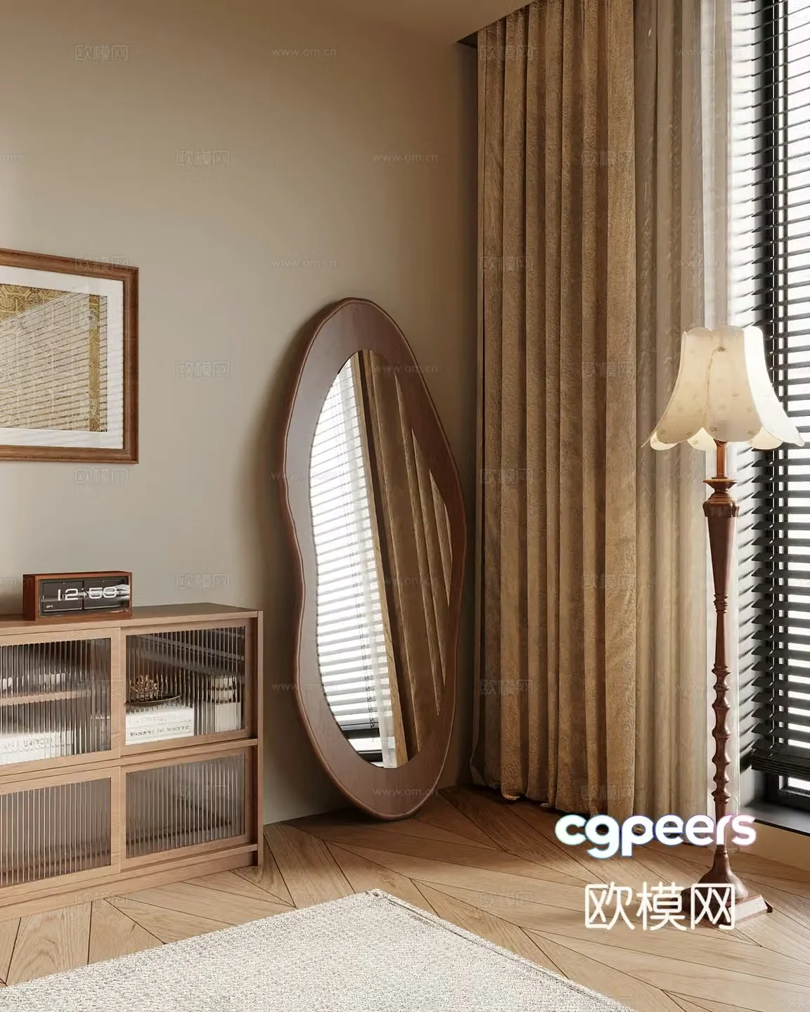 Dressing mirror medieval style dressing mirror full-body mirror mirror floor lamp 3d model
