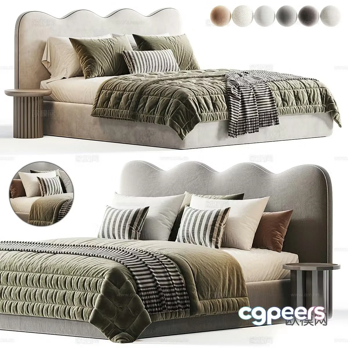 Modern Cream Style Beatrix Fabric Double Bed 3D Model