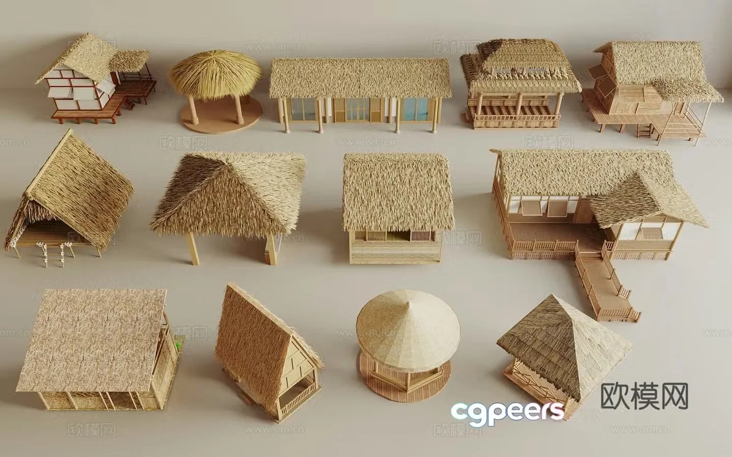 New Chinese thatched hut pavilion rural pavilion 3D model