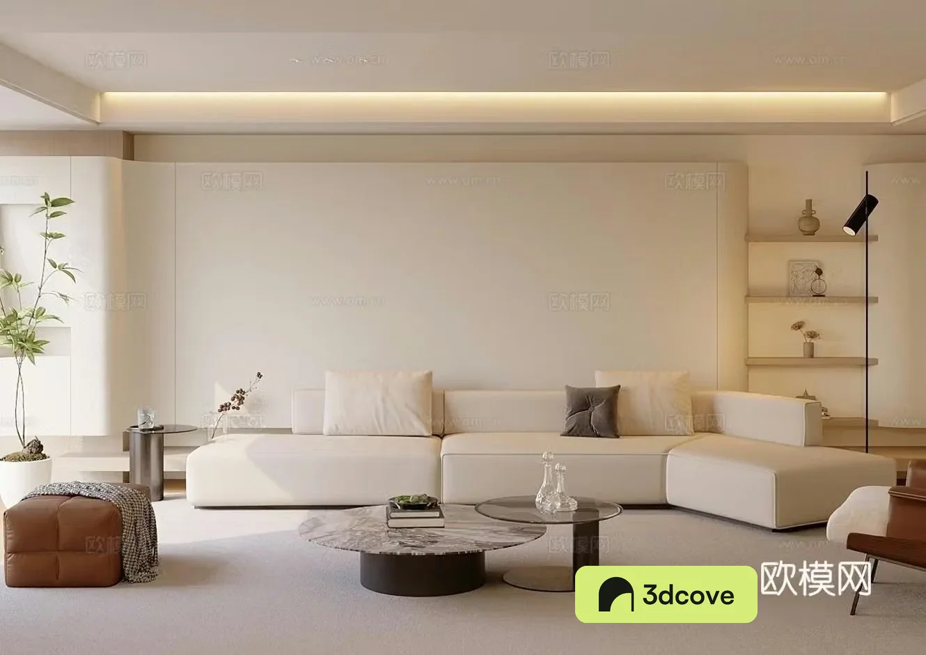 Modern cream home living room Cream modern sofa combination Local without owner lights Horizontal hall