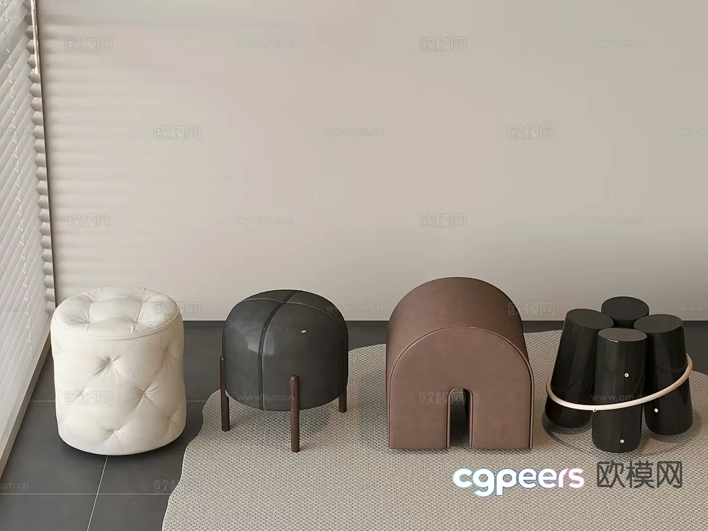 Leather stool low stool round stool sofa stool 3d model