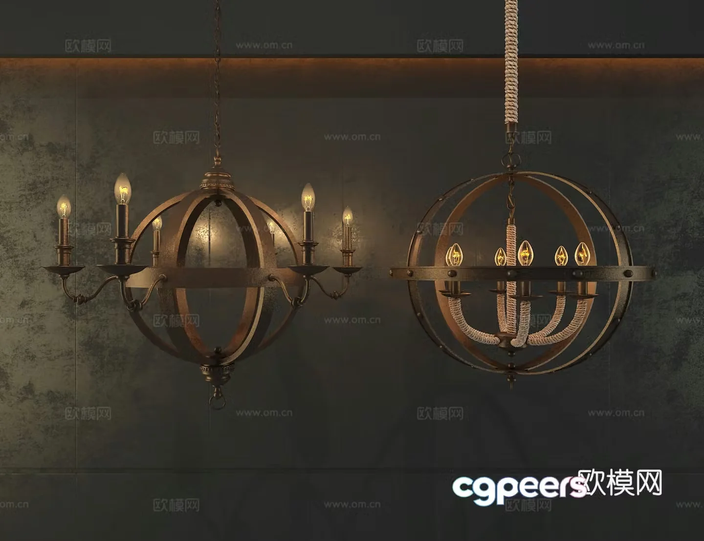 Industrial style chandelier 3d model