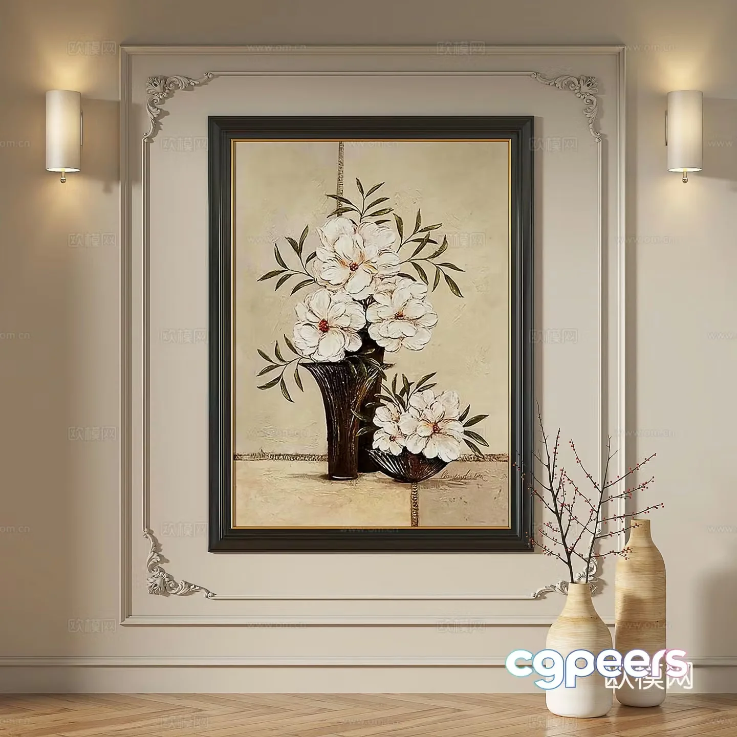 French medieval retro modern oil painting European light luxury decorative painting 3d model