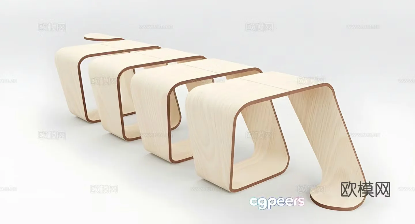 Outdoor chair bench wooden stool 3D model