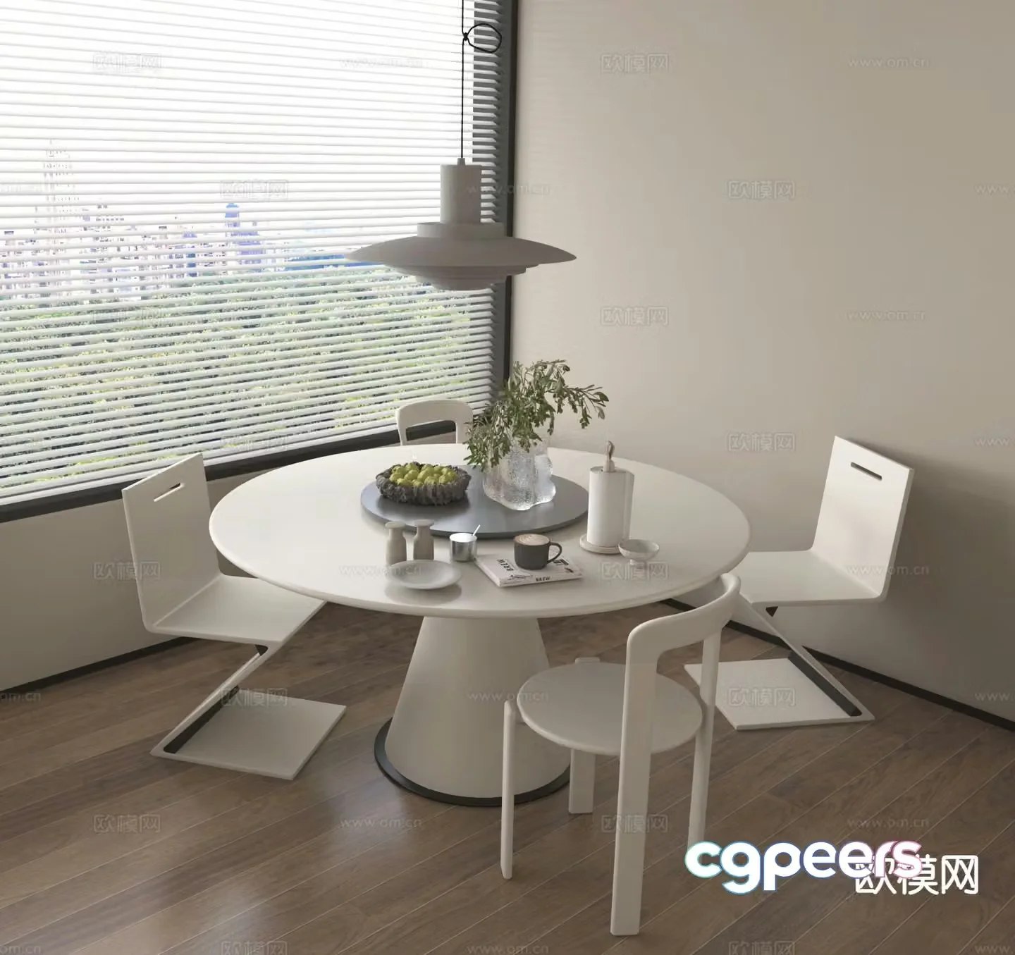 Modern dining table and chairs round table dining chair 3d model
