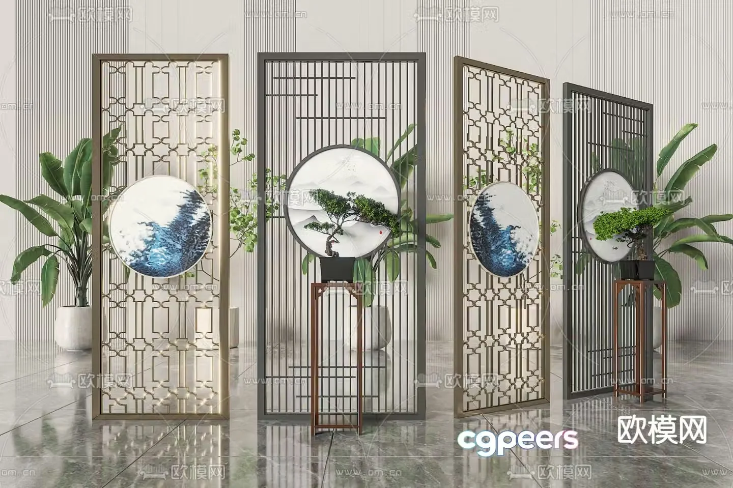 New Chinese-style screen partition 3D model