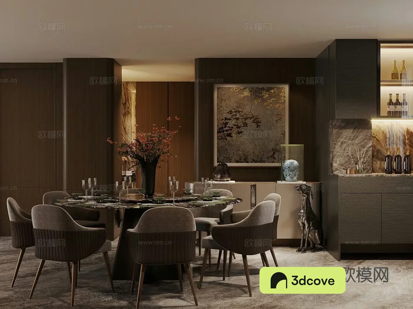 Italian light luxury home restaurant Marble round dining table Kitchen restaurant Round table restaurant Open