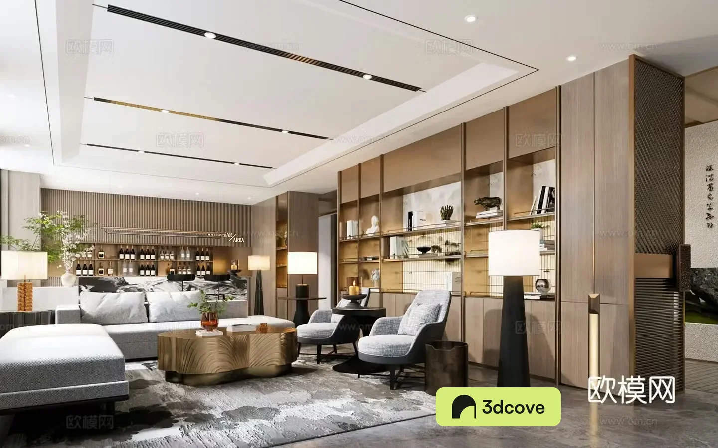 Modern hotel lounge area Sales office reception area Water bar area
