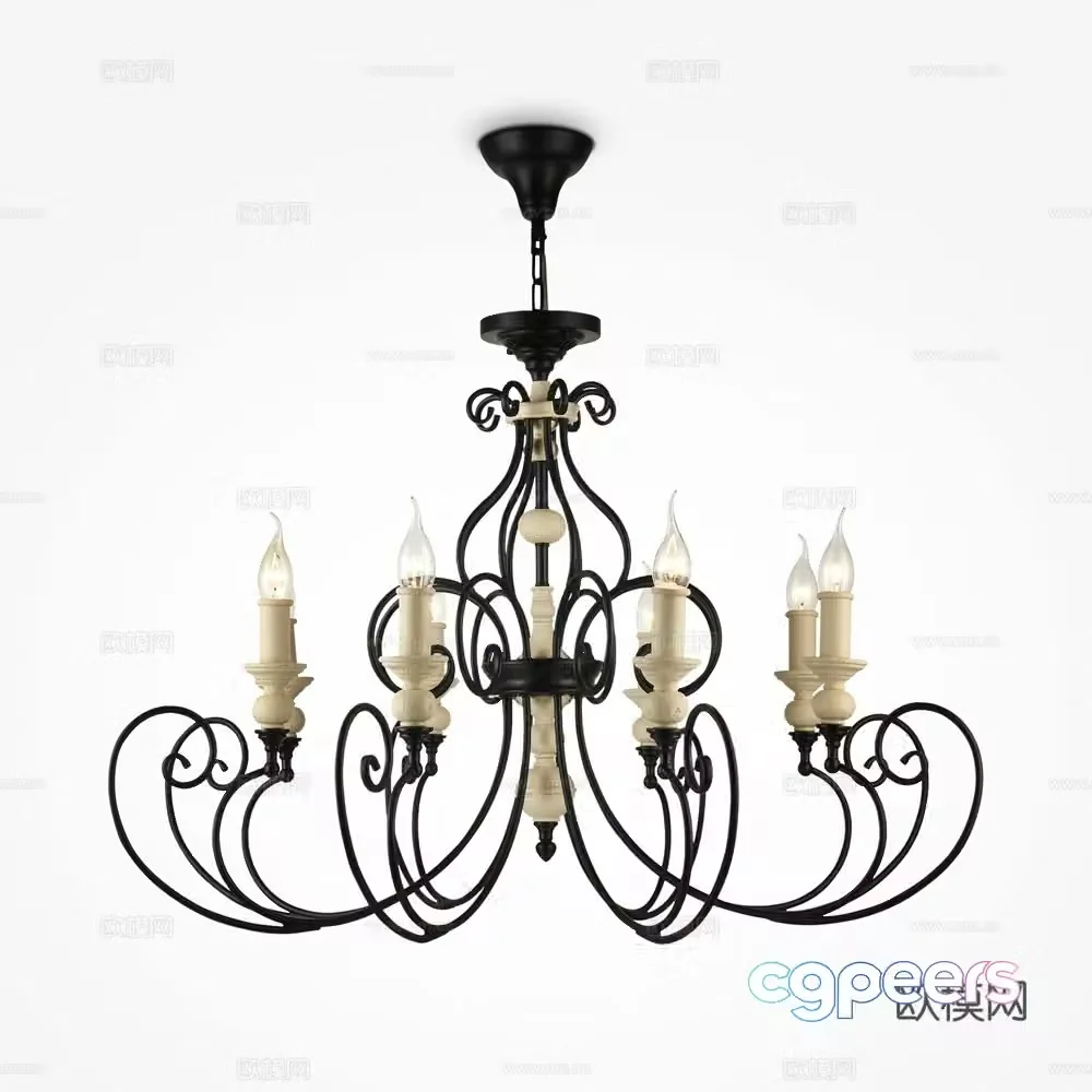 Retro Wrought Iron Chandelier 3D Model