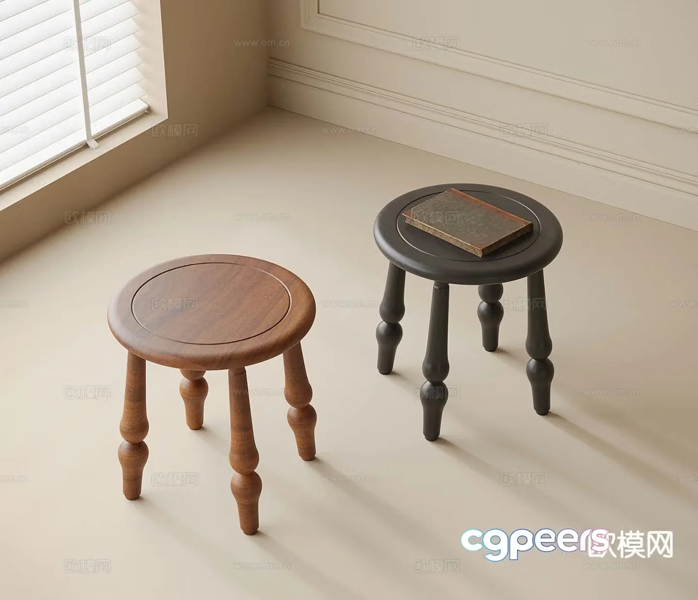Modern round wooden stool stool 3d model