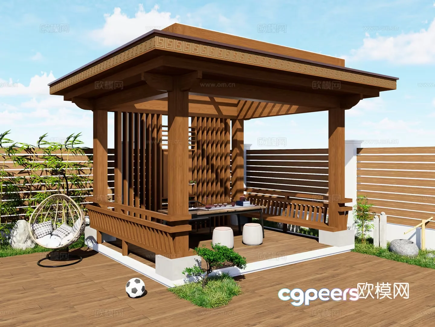 A Wooden Gazebo 3D Model – 16329 – VRAY Render