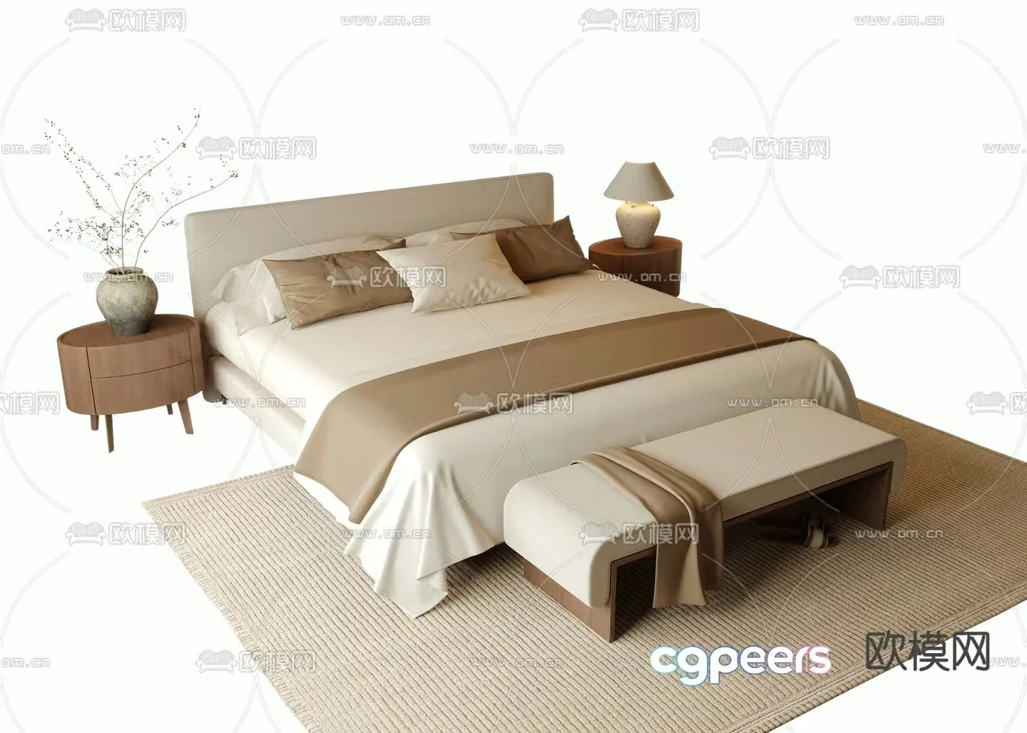 Wabi-sabi double bed 3d model