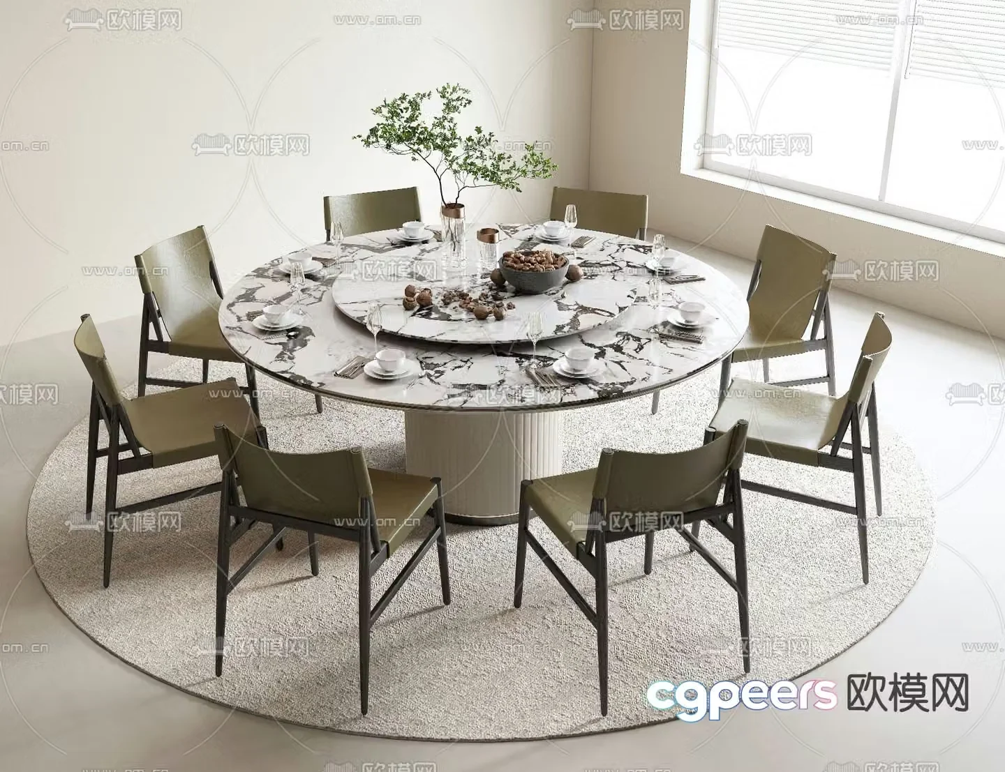 Simple round dining table and chairs 3d model